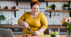 Woman taking a virtual nutrition cooking class