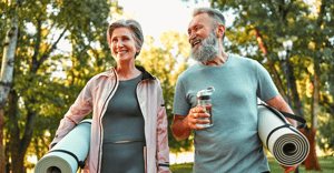 Senior woman and man going for a walk outside