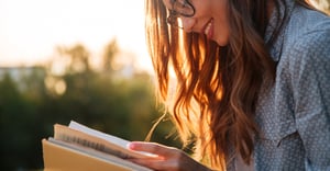 Woman reading a book outside